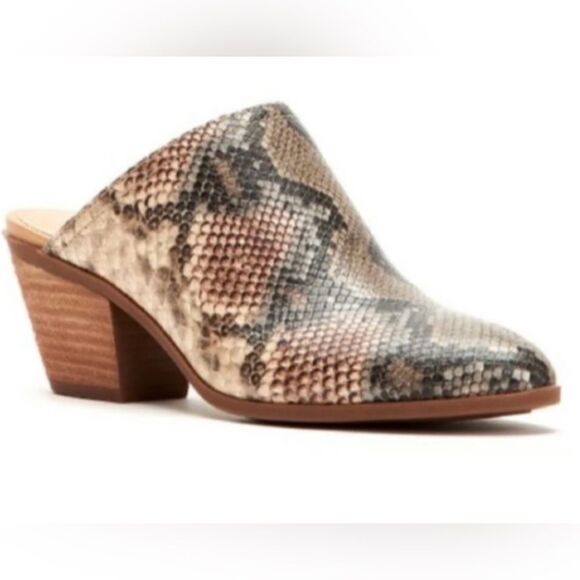 Frye And Co Jacy Animal Print Heeled Mules In Taupe/Snake Print - Picture 1 of 9